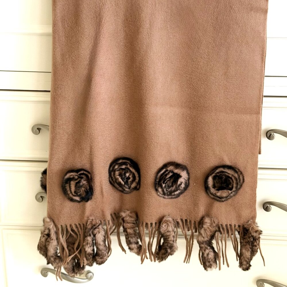 La Fiorentina Wool Wrap with Rabbit Fur Rosettes & Tails